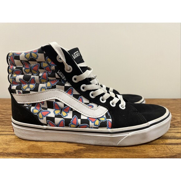 Vans Sk8-Hi Checkerboard Butterfly Women's Canvas Skate Lace Up Shoes Sz 8 - Picture 3 of 10
